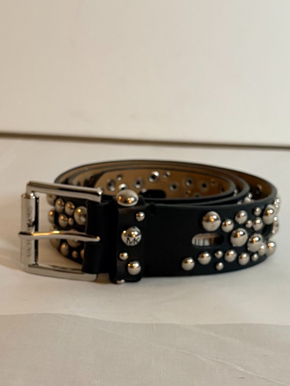 Michael Kors Woman's Black Leather Dome Silver Studded Hardware Belt Size S/M